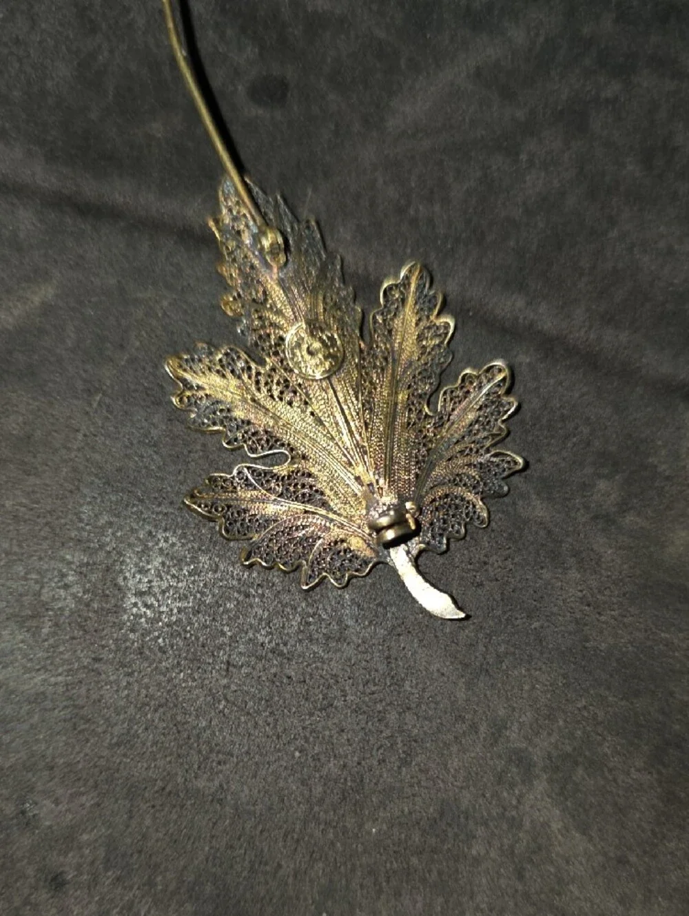 Vintage Sterling Silver Gold Leaf Brooch Stamped . High End